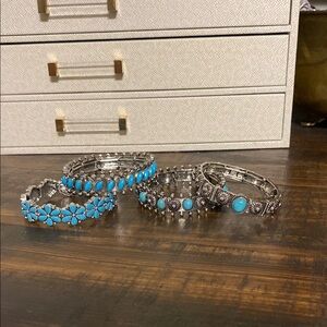 Silver and Turquoise Bracelet Set